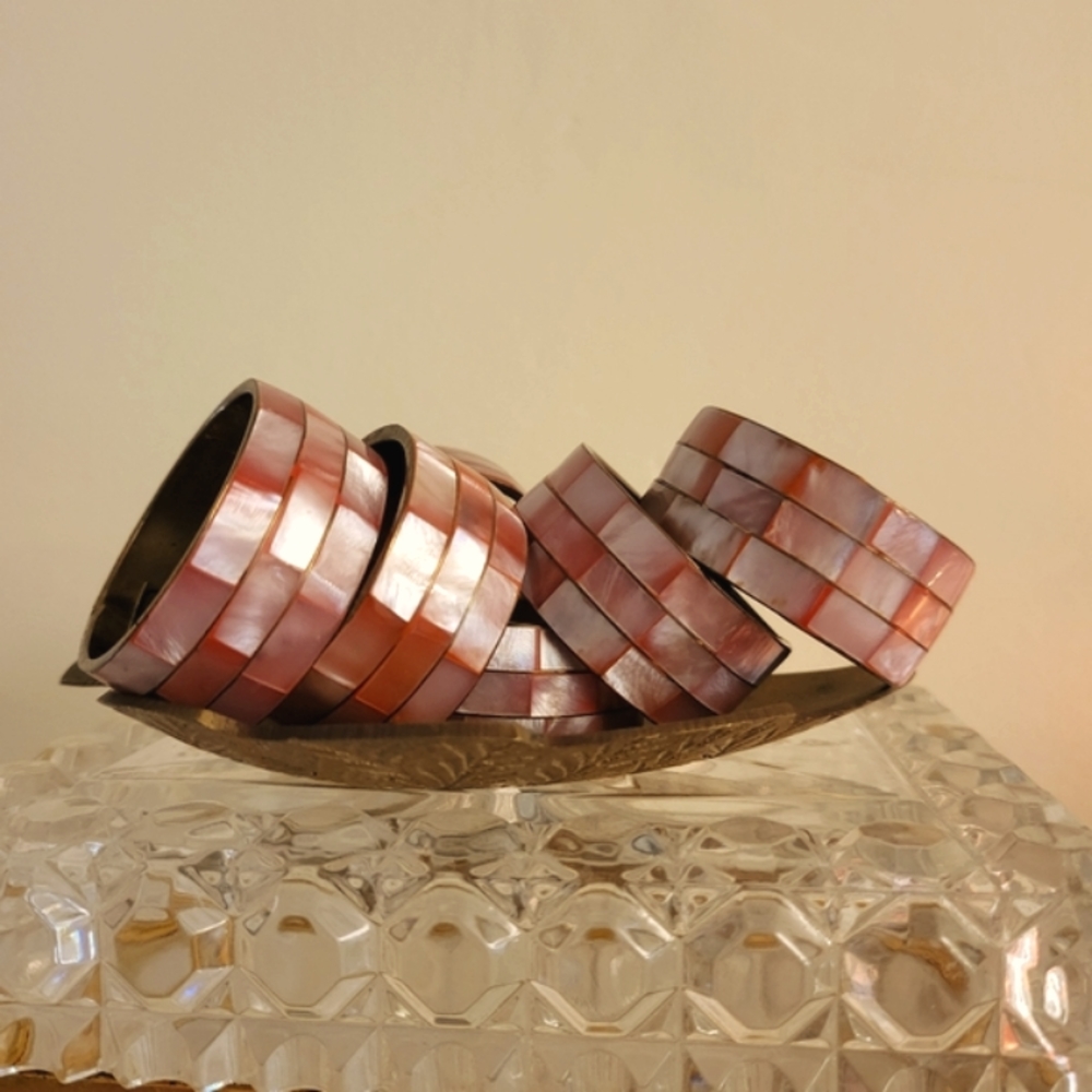 Pink mosaic brass napkin rings
